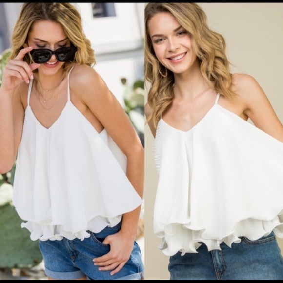 MELROSE TULIP Ruffle Top-WHITE - Picture 3 of 4